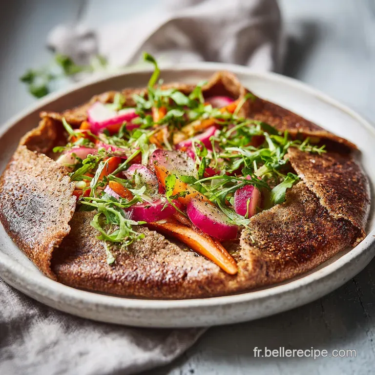 Slice of buttery, golden Galette Bretonne on a white plate, dusted with powdered sugar, beside a small bowl of cr&egrave;me fra&icirc;che.