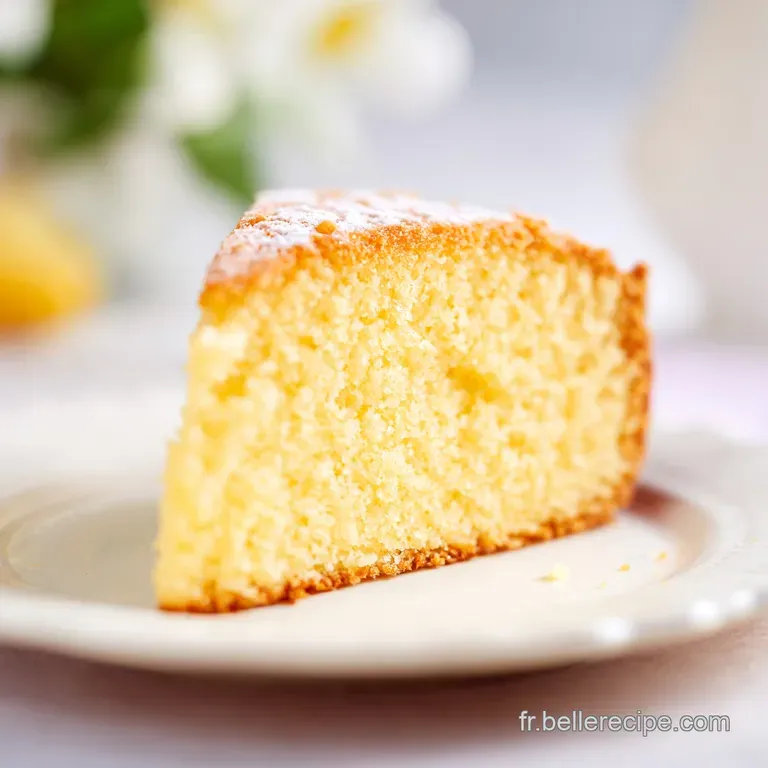 Part de g&acirc;teau moelleux &agrave; la texture a&eacute;r&eacute;e sur assiette blanche, accompagn&eacute;e d'une cr&egrave;me onctueuse et fondante.