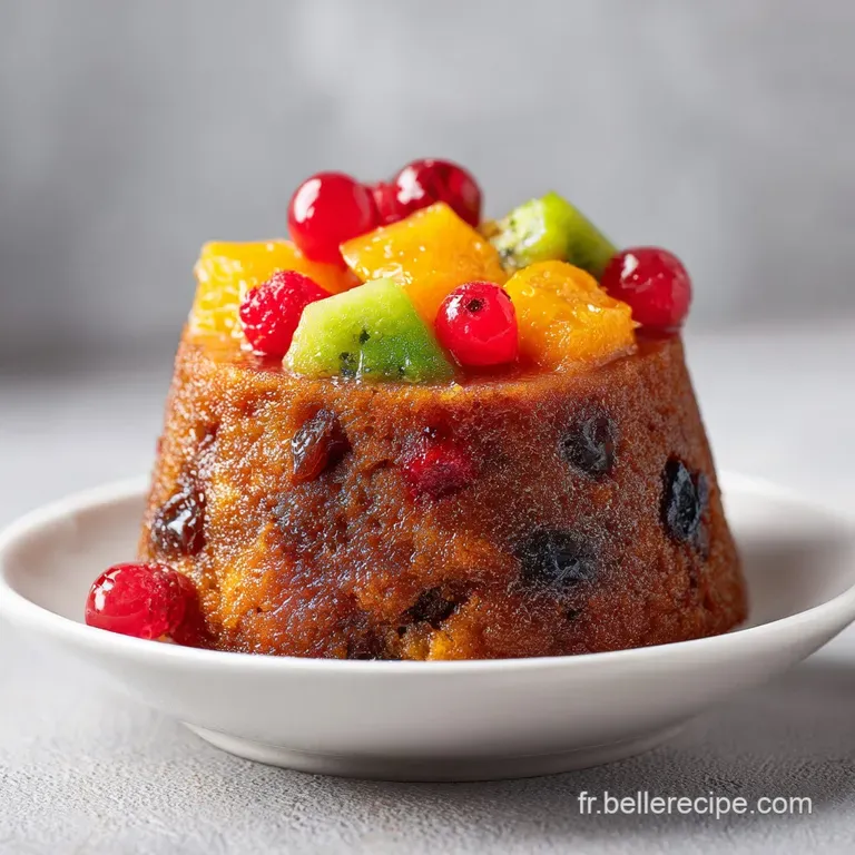 A generous slice of moist bundt cake, revealing tender fruit pieces and a rich, crumbly texture.