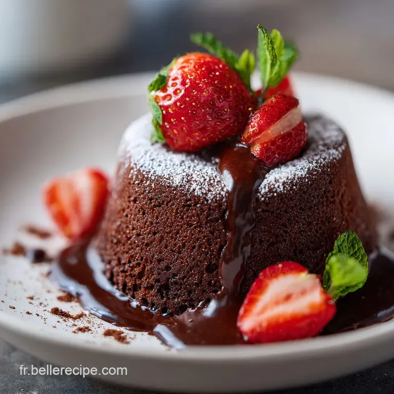 Slice of rich, dark chocolate cake on a white plate, dusted with powdered sugar and garnished with fresh raspberries. Eleg...
