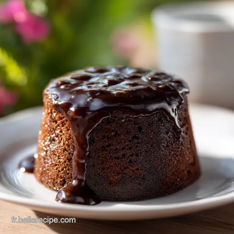 Elegant chocolate dessert square plated with fresh raspberries and a sprig of mint, dusted with cocoa powder for a rich fi...