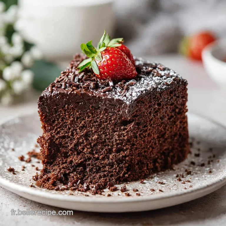 A slice of moist cake showcasing its tender crumb, artfully plated with a swirl of whipped cream and a dusting of powdered...