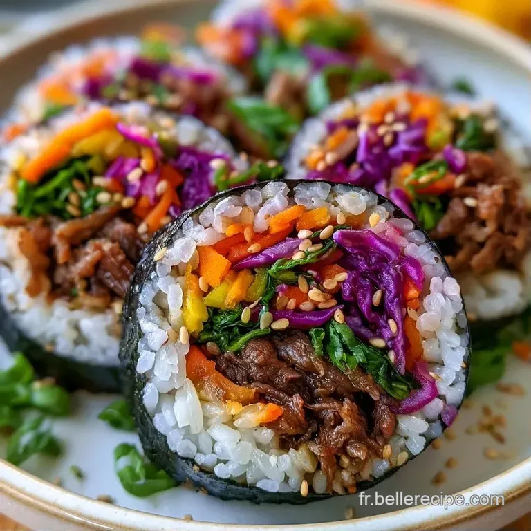 Rouleaux color&eacute;s align&eacute;s sur une assiette blanche &eacute;pur&eacute;e, contrastant le noir profond des algues et le riz nacr&eacute;.