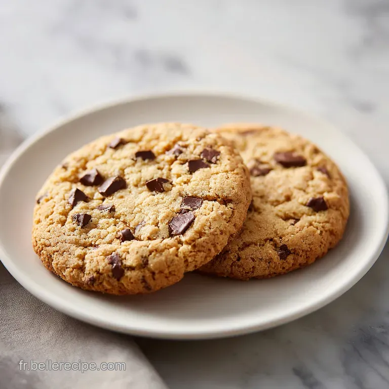A stack of three golden-brown cookies, one broken open to reveal a gooey, melted chocolate center.