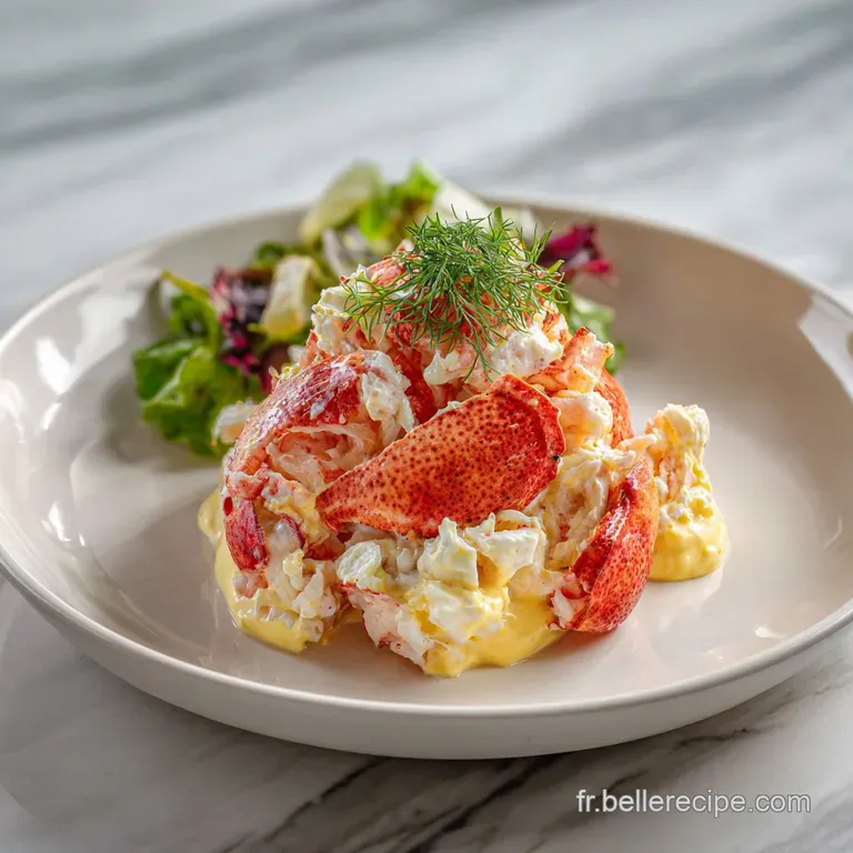Elegant plate with creamy crab mimosa. Delicate green herbs offer a fresh contrast to the rich, golden hues.