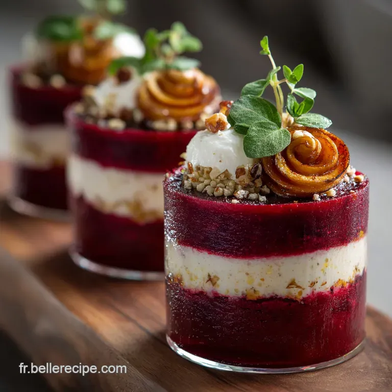 Verrines de Mousse de Betterave D&eacute;licates et Son Croustillant de Noisettes Caram&eacute;lis&eacute;es