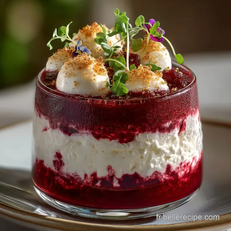 Mousse De Betterave Au Ch&egrave;vre Frais Et Sa Touche De Basilic Pourpre presentation