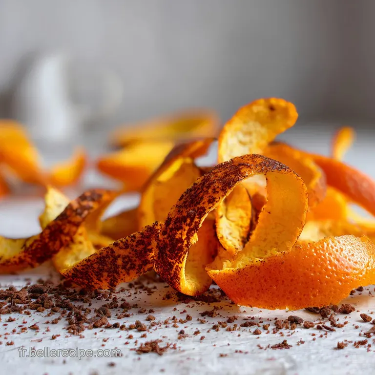 Elegant arrangement of dark chocolate orangettes on a white plate, the deep brown hues contrasted against the bright orang...