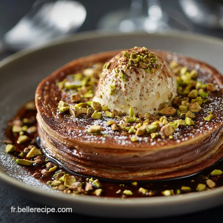 Pancake Chocolat Pistache Moelleux Chocolat Noir C&oelig;ur De Cr&egrave;me De Pistache presentation