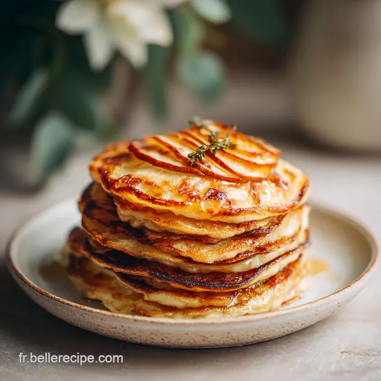 Two fluffy pancakes drizzled with amber syrup and sprinkled with sugar. Sliced apples offer a colorful contrast on a white...