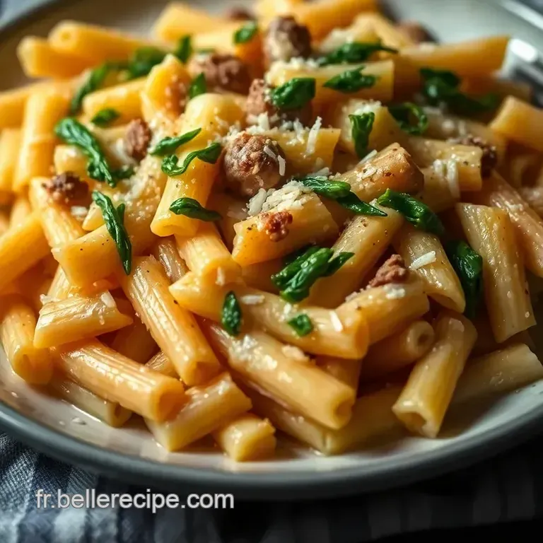 P&acirc;tes &Agrave; La Sauce Cr&eacute;meuse Au Fromage Et Aux &Eacute;pinards presentation