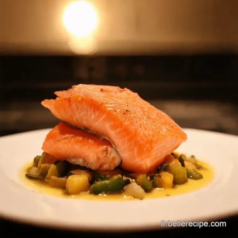 Pav&eacute;s De Saumon Croustillants Aux L&eacute;gumes Croquants presentation