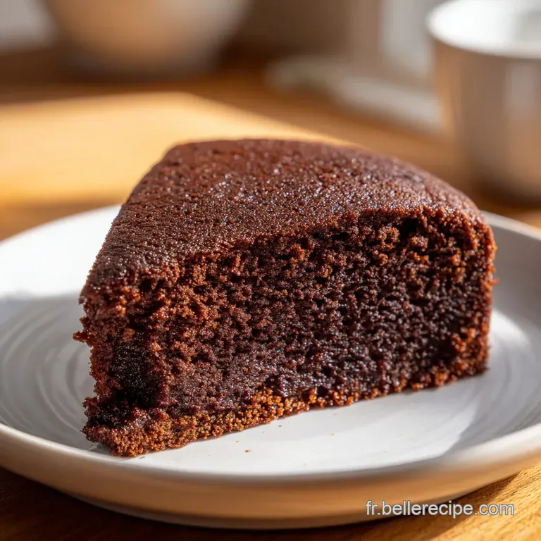 A slice of intensely dark chocolate cake, artfully presented with a dollop of whipped cream and a raspberry.