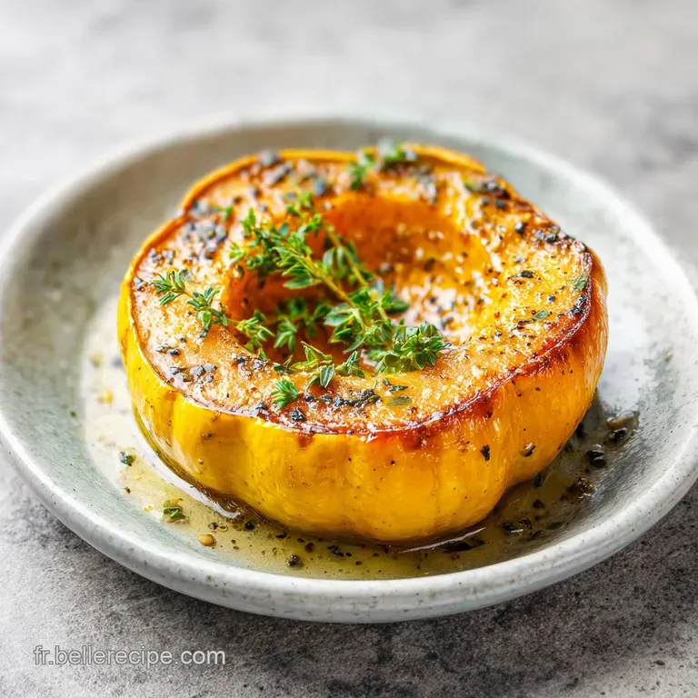 A rustic wooden board showcases a halved roasted pumpkin, slightly browned and inviting.