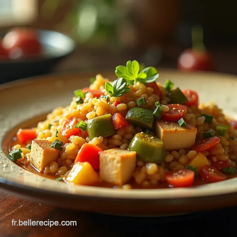 Le Bol Du Voyageur Riz Saut&eacute; Aux L&eacute;gumes Croquants Et Tofu Croustillant Au S&eacute;same presentation