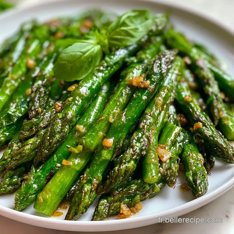 Asperges align&eacute;es avec pr&eacute;cision, brillantes d'un filet d'huile, parsem&eacute;es de grains de sel sur une assiette &eacute;pur&eacute;e.