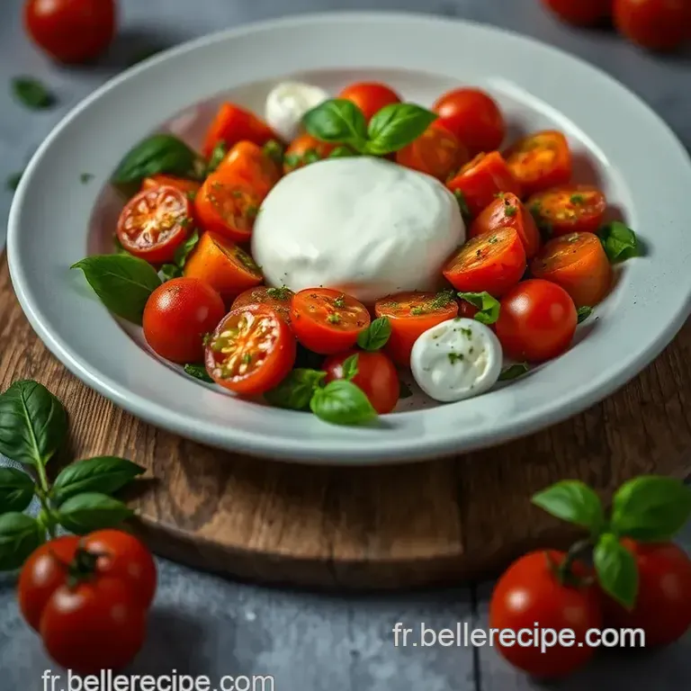 Salade De Burrata Avec Tomates Cerises Et Pesto presentation