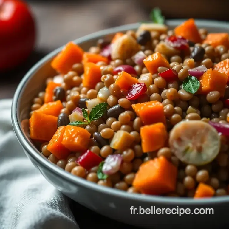 Salade De Lentilles Beluga Aux L&eacute;gumes Croquants Et Vinaigrette Au Miel presentation