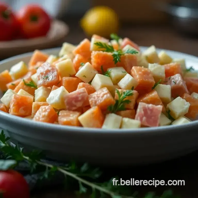 Salade Estivale: P&acirc;tes Avoine Saumon & Comt&eacute; Pan&eacute; presentation