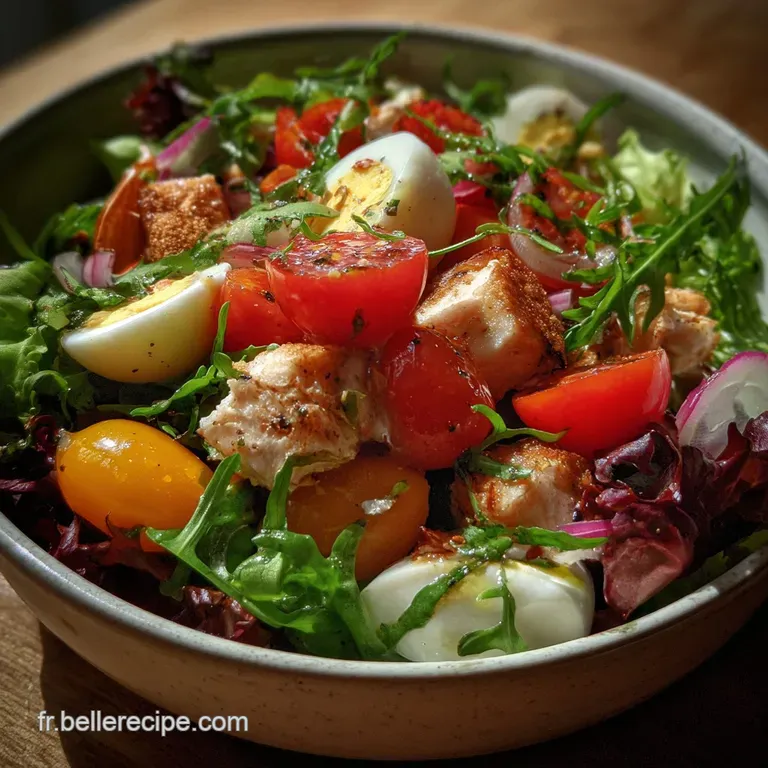 Elegant salad artfully arranged on a white plate; textures of crisp greens, juicy tomatoes, and perfectly sliced avocado.