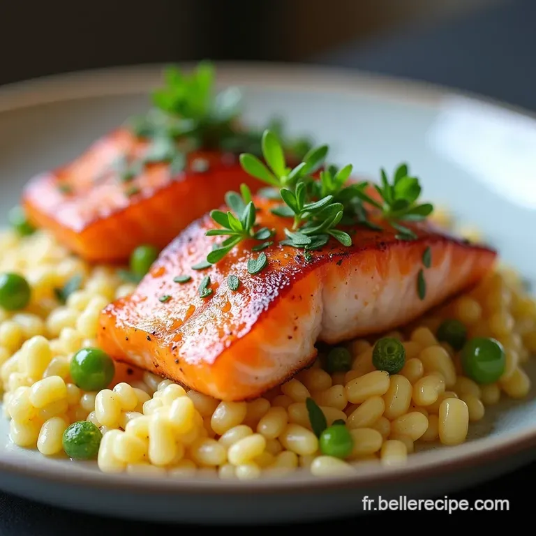 Le Secret du Chef Saumon R&ocirc;ti &agrave; lUnilat&eacute;rale sur Lit de Risotto Cr&eacute;meux aux Agrumes