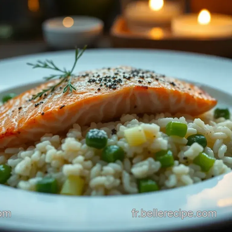 Saumon tendre sur un Risotto cr&eacute;meux aux asperges