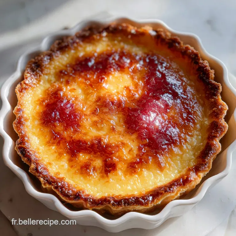 Slice of rhubarb tart on a white plate, the lattice crust golden and glistening, powdered sugar dusting the plate. Simple ...