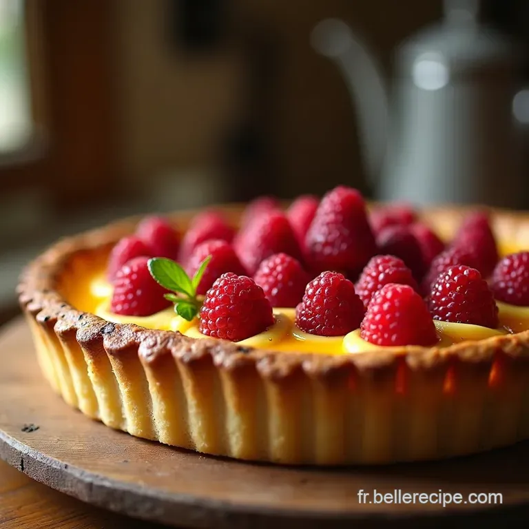 La Divine Tarte Rustique Aux P&ecirc;ches Miel Et Framboises Croquantes presentation