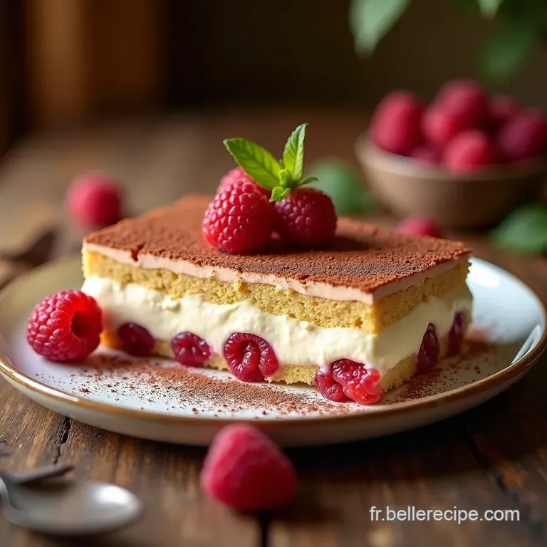 Tiramisu Aux Framboises L&eacute;ger L&eacute;vasion Fruit&eacute;e De L&eacute;t&eacute; presentation