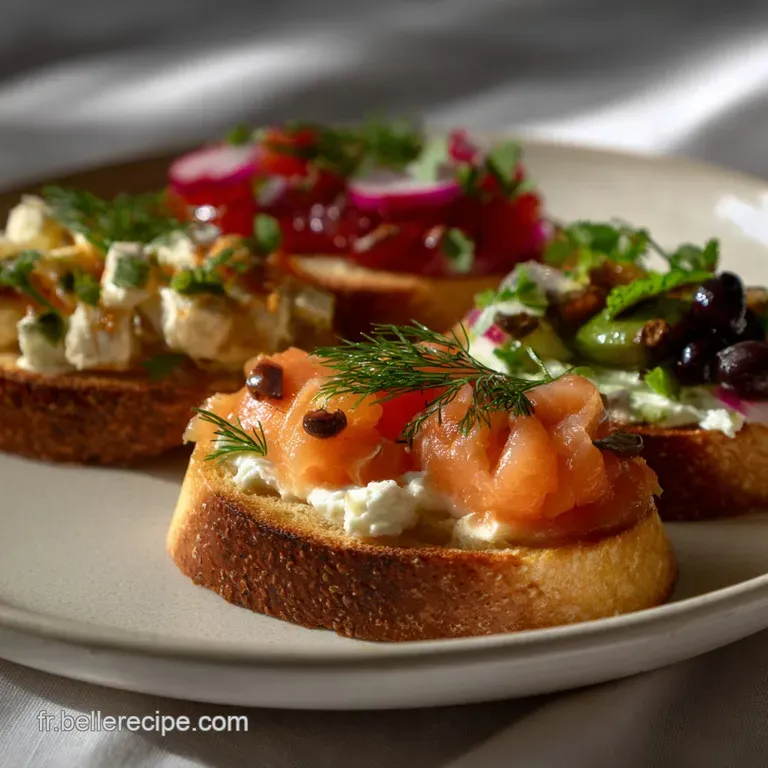 Elegant toast appetizer plated on a white surface, showcasing the smooth, velvety mousse against the rustic, toasted bread...