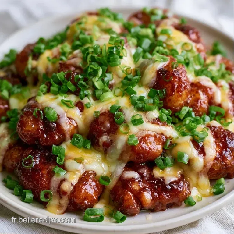Un bol en c&eacute;ramique contenant des cylindres nacr&eacute;s dans une sauce &eacute;pic&eacute;e rouge, surmont&eacute;s de fromage filant et fondant.