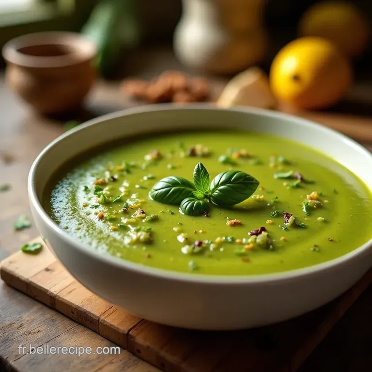 Velout&eacute; De Courgettes Cr&eacute;meux Au Citron Vert Et Basilic Frais Une Vague De Fra&icirc;cheur Printani&egrave;re presentation