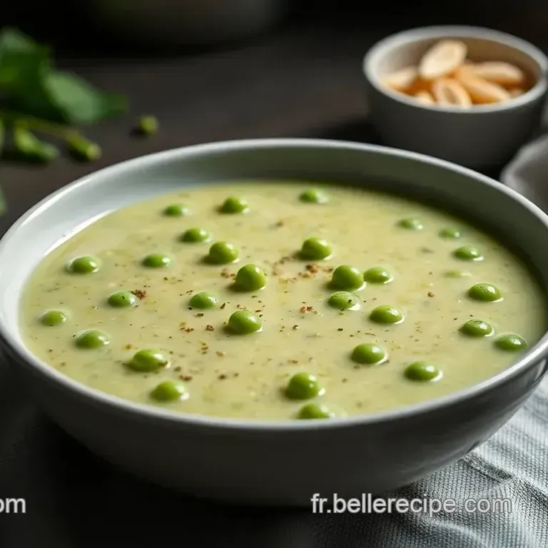 Velout&eacute; de Petits Pois au Pesto de Noix et Bleu de Bresse